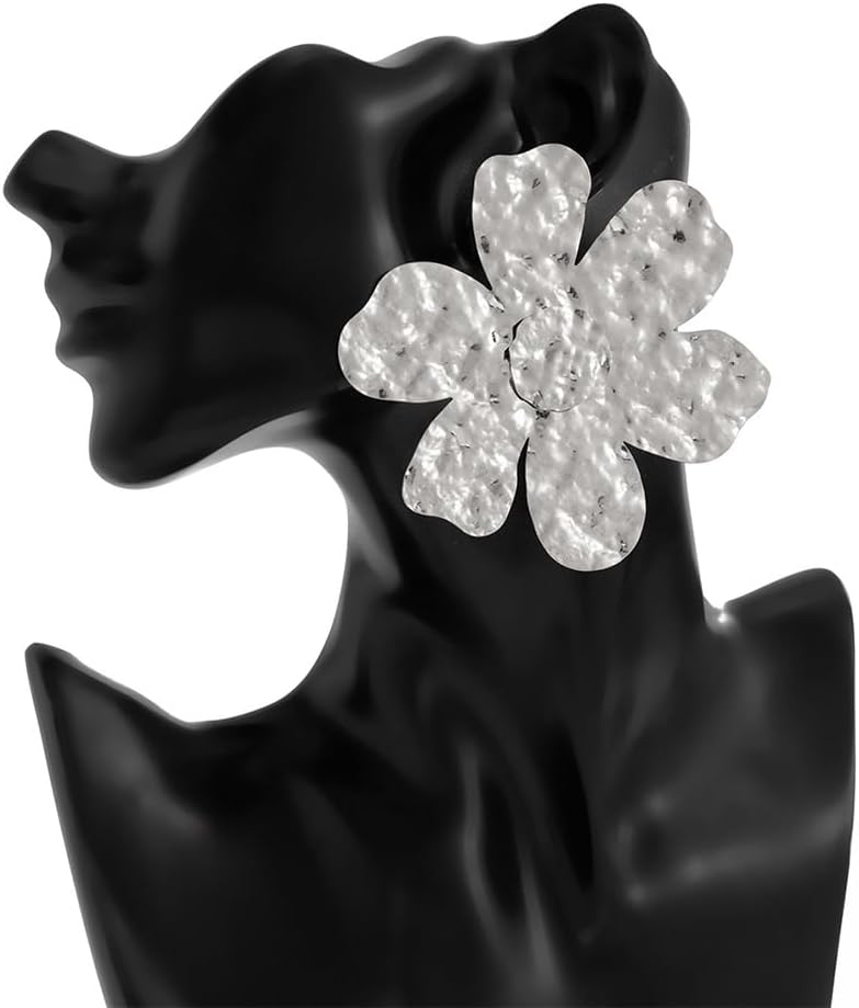 Stylish Gold Hammered Metal Petal Flower Earrings for Women Dainty Statement Silver Floral Flowers Drop Stud Earring Punk Party Holiday Prom Jewelry Gift - Image 7