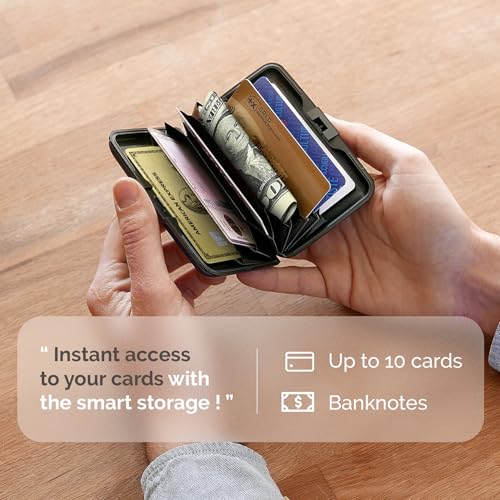Image of OGON -DESIGNS- Aluminum card holder, RFID protection against fraud and demagnetization, compact wallet, Smart Case STOCKHOLM model (Aluminum Titanium, Standard lock)