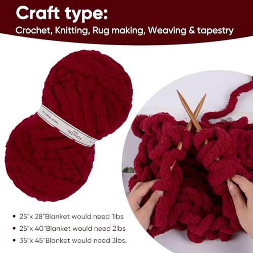 Image of 8 Jumbo Packs Chunky Chenille Yarn for Crocheting, 31.7 yds, 8 oz Each Skein Bulky Thick Fluffy Yarn for Knitting, Super Bulky Chunky for Hand Knitting Blanket, Soft Plush - Wine Red