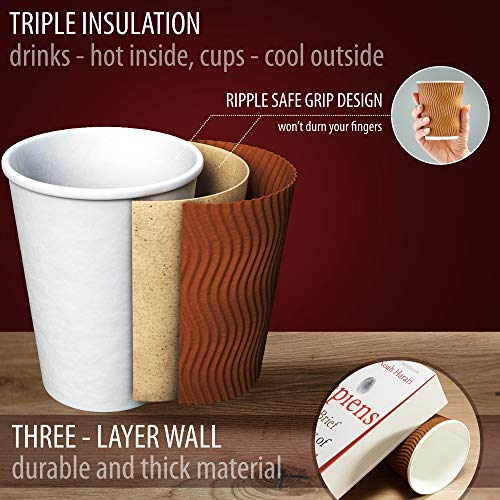 Insulated Disposable Coffee Cups 12 oz, 100 Packs - Paper Cups for Hot Beverage Drinks To Go Tea Coffee Home Office Car Coffee Shop Party (Brown) - Thumbnail 7