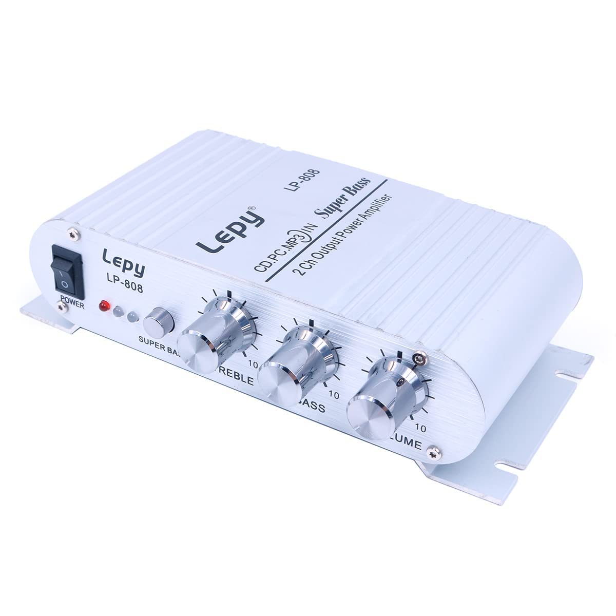 DollaTek LP-808 12V MiNi amplificatore HiFi portatile cablato con alimentatore 3A per telefono da casa per auto - Argento