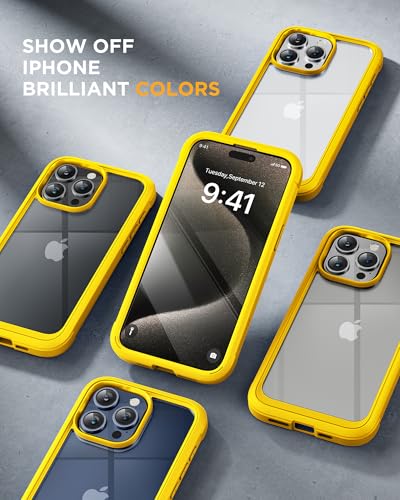 Image of Miracase Magnetic for iPhone 15 Pro Max Case 6.7'' [Compatible with Magsafe] Full-Body Drop Proof Phone Case for iPhone 15 Pro Max with Built-in 9H Tempered Glass Screen Protector,Magnetic Yellow