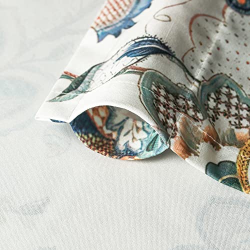 Vogol Botanical Valance For Kitchen, Ink & Watercolor Style Lotus Pattern Printed Panels, Blue Floral Window Treatment For Basement Bathroom Bedroom, 52 X 18 Inches, 1 Piece #TOP2