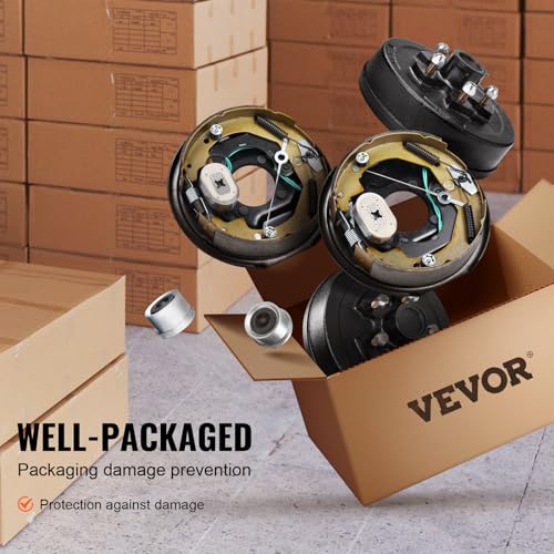 VEVOR Trailer Hub Drum Kits 5 on 4.5\" B.C. with 10\" x 2-1/4\" Electric Brakes, Self-Adjusting Trailer Brake Assembly for 3500 lbs Axle, 4-Hole Mounting, Backing Plates for Brake System Part Replacement