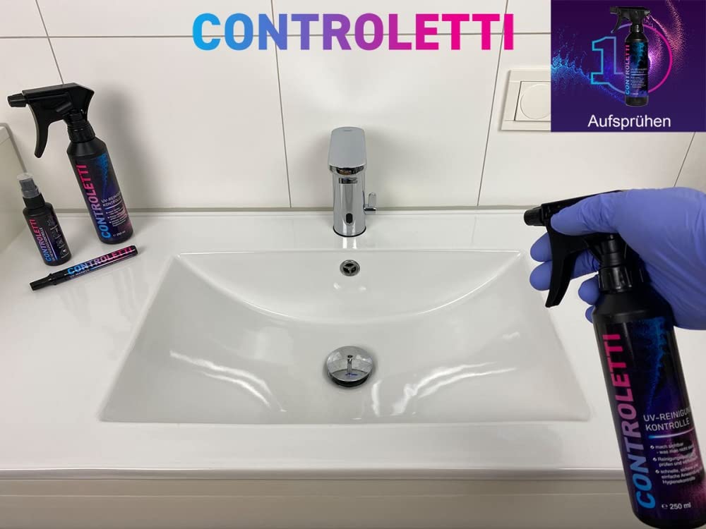 Controletti UV Reinigungskontrolle - Schwarzlicht Hygienetest zur Hygienekontrolle von Flächen (Maxi Set)