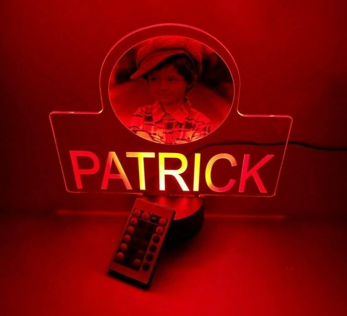 MIRROR MANIA Your Custom Picture Photo UV Printed on Premium Clear Acrylic Night Light Up LED Personalized Free Engraved Custom Name Table Desk Lamp with Remote, 16 Color Changing Gift, It's Wow