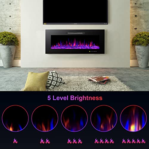 Alpaca 36 Inches Home Electric Fireplace Recessed And Wall Mounted Linear Fireplace Fireplace Heater Low Noise, Vent On The Top, With Timer, Touch Screen, Adjustable Multicolor Flame Color, Black #TOP2
