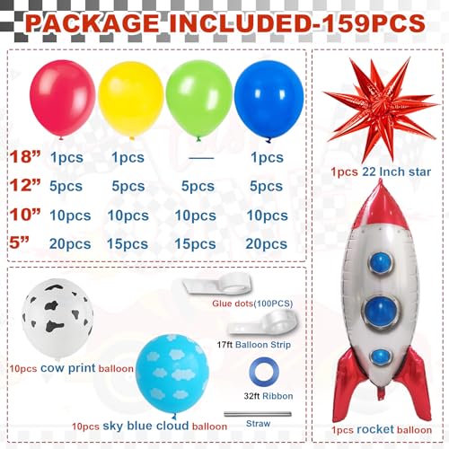 Toy Inspired Story Balloon Garland Arch Kit,Toy Game Cow and Cloud Pattern Red Blue Yellow Green Latex Balloons for Boys Birthday Party,Cartoons Theme for Baby Shower Birthday Party Supplies 159pcs - Thumbnail 3