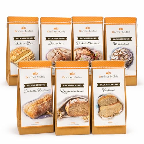 Brotbackmischungen Dorfner Mühle - 14 Brote [7x1kg] Probierset - Handgemacht in Bayern seit Generationen - ohne künstliche Zusätze