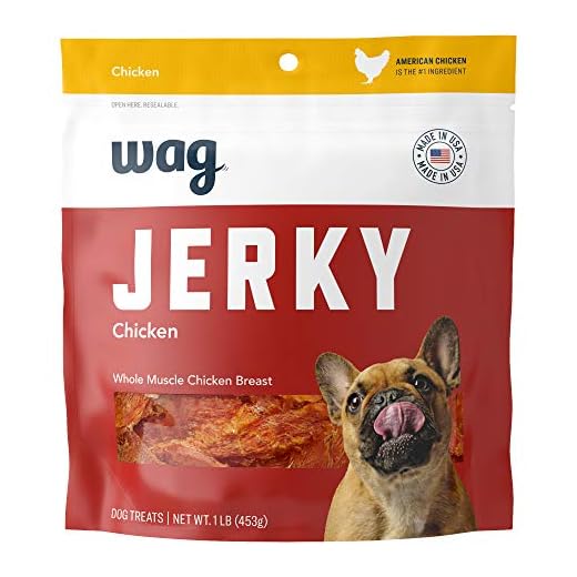 Amazon Brand – Wag Chewy Whole Muscle American Jerky Dog Treats – Chicken (1 lb)