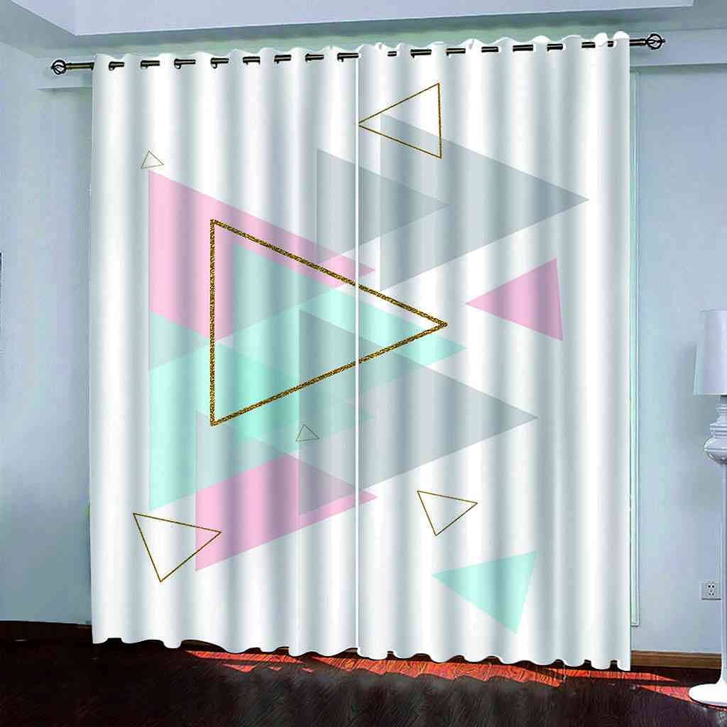 Rideau occultant 300x270 cm à oeillets avec motif triangle géométrique 3D pour salon