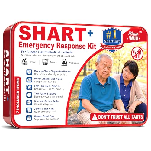 Sharting Survival Kit by Nova Vault – Funny Shart Emergency Gag Gift for Men, Women. 7 Hilarious Items: Wet Wipes, Undies, Flip Coin, & More. Great Gift for White Elephant, Birthdays, Fathers Day