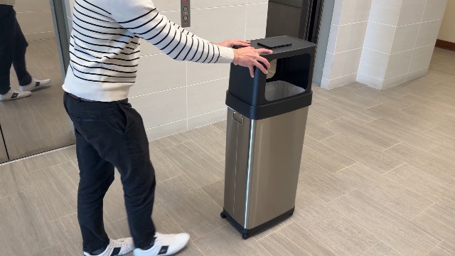 Image of iTouchless 24 Gallon Dual-Side Opening Trash Can with Odor Filter & Locking Wheels - Stainless Steel Commercial Garbage Bin for Restaurants, Kitchens, Offices, Lobbies & More