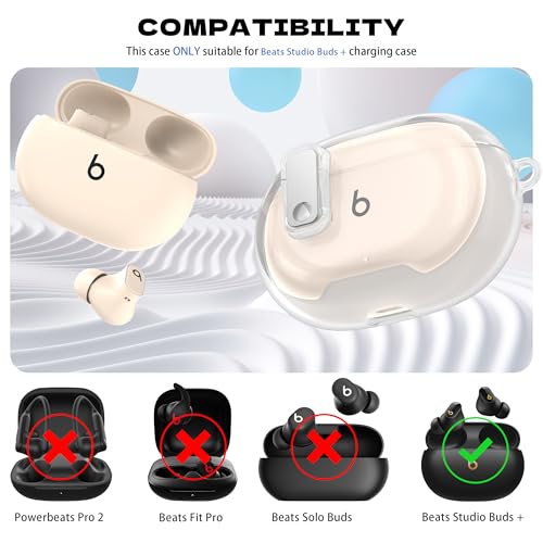 RFUNGUANGO Transparent Protective Case for New Beats Studio Buds + (2023) / Beats Studio Buds (2021), Security Lock for Beats Studio Buds Plus Protective Case with Cleaning Kit/Keychain - White — view 4