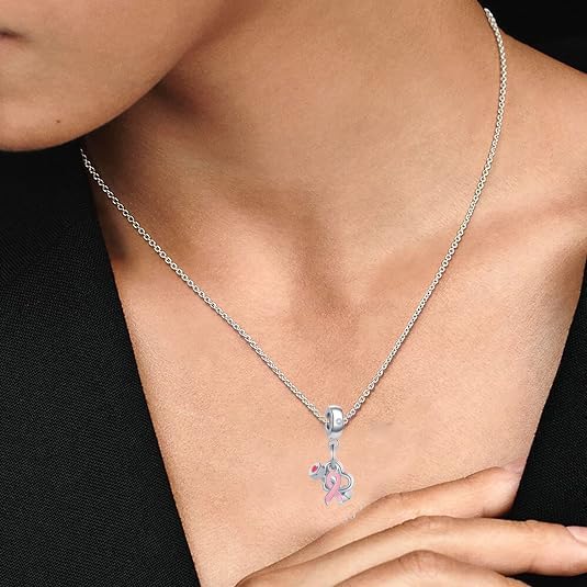 NanMuc Fight Breast Cancer Awareness Dumbbell Charms Pink Ribbon Dangle Beads for Pandora Bracelets - Image 4