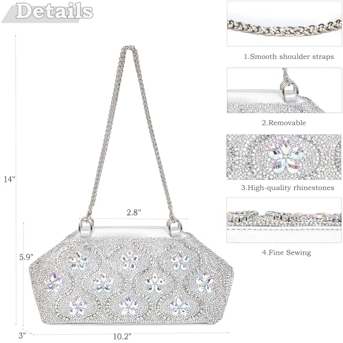 Image of BBTT.ful Flower Evening Handbags Crystals Clutch Purses Rhinestone Shoulder Crossbody Bag