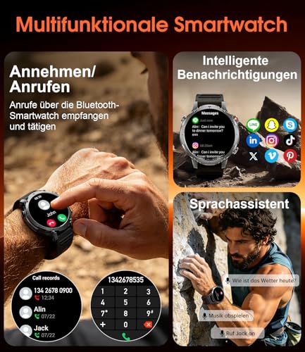 1400mAh Akku Smartwatch Herren, 1.7 HD Militär Smart Watch mit Telefonfunktion, 110+ Sportmodi, IP68 Fitnessuhr… – Ansicht 4