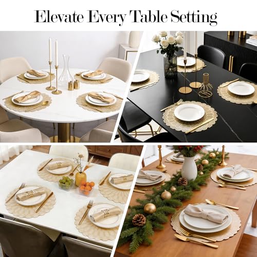 Set de table rond chrysanthème doré lavable en PVC imperméable pour protéger vos meubles - 8