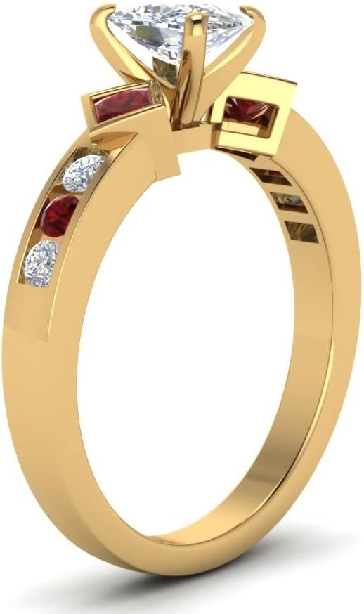 Choose Your Gemstone Three Stone Diamond CZ Ring Yellow Gold Plated Cushion Shape Side Stone Engagement Rings Matching Jewelry Wedding Jewelry Easy to Wear Gifts US Size 4 to 12