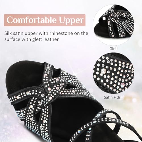 Women's Latin Dance Shoes Rhinestones Satin Professional Bachata Performance Salsa Ballroom Dance Shoes,Model L3882