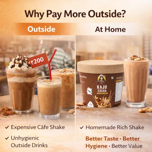Image of Nairuti Vyutpadan Kaju Cocoa Milkshake Premix 150g | Premium Cashew & Real Cocoa Bean Drink Mix | Instant Healthy Chocolate Cashew Shake | No Preservatives, No Artificial Flavor, Natural Energy Drink | Ready In A Minute - Milkshake Premix