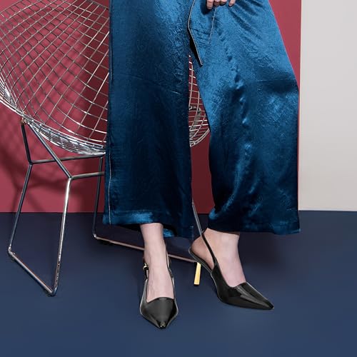 Slingback Heels Sandals for Women Patent Leather Metal Buckle Pointed Toe Sexy Casual Daily Dressy Wedding Shoes3