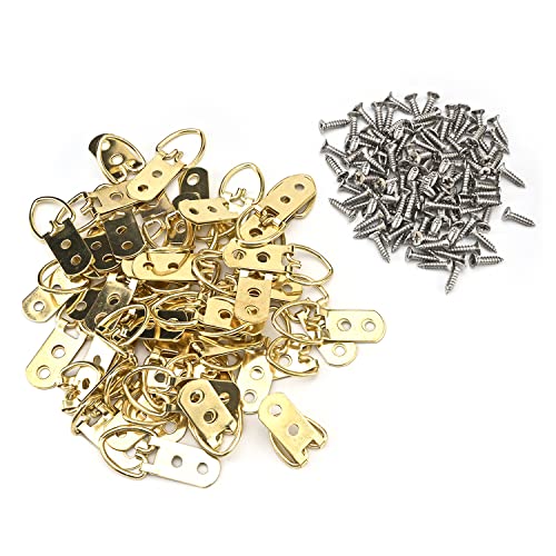 Image of MroMax 100PCS Ring Picture Frame Buckle 2.13 inch x 0.63 inchGold Tone Assortment Kit for Home Decoration Picture Frames Photo Hanging Solutions