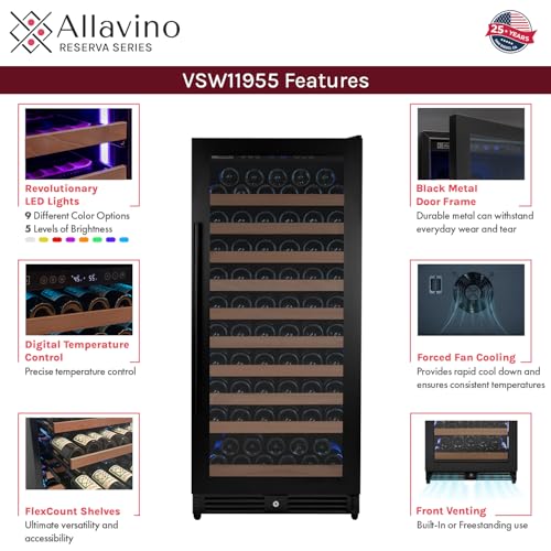 Image of Allavino Reserva Series 119 Bottle 55 inch Semi Tall Single Zone Right Hinge Black Metal Wine Refrigerator