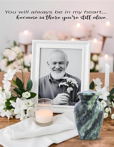 Marble Finish Keepsake Sharing Urn – Mini Metal Cremation Urn for Human or Pet Ashes – Small Memorial Token Urn with Velvet Bag & Funnel – A Perfect Tribute & Gift for Families (Swirled Green) - Thumbnail 4