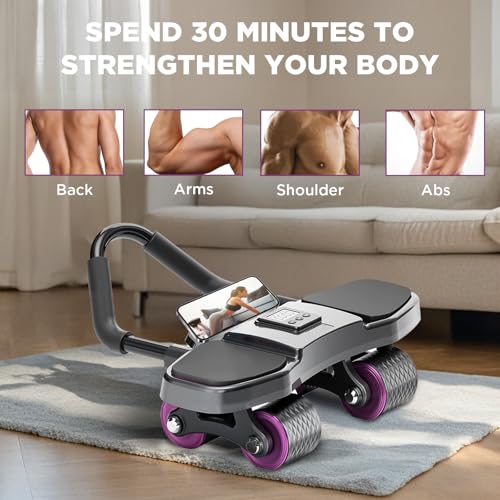 AB Roller Exercise Wheel 1.8M Automatic Rebound Ab Roller, Automatic Rebound AB Wheel With Knee Mat & Timer and Phone Holder for Home Fitness Calisthenics Equipment - Image 3