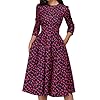Simple-Flavor-Womens-Floral-Vintage-Dress-Elegant-Midi-Evening-Dress-34-Sleeves Simple Flavor Women's Floral Vintage Dress Elegant Midi Evening Dress 3/4 Sleeves (Red, M)