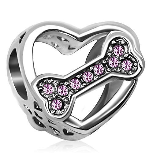 JMQJewelry Love Dog Heart Bone Birthday Birthstone June Purple Charms for Bracelets Mothers Day Women Girl Jewelry