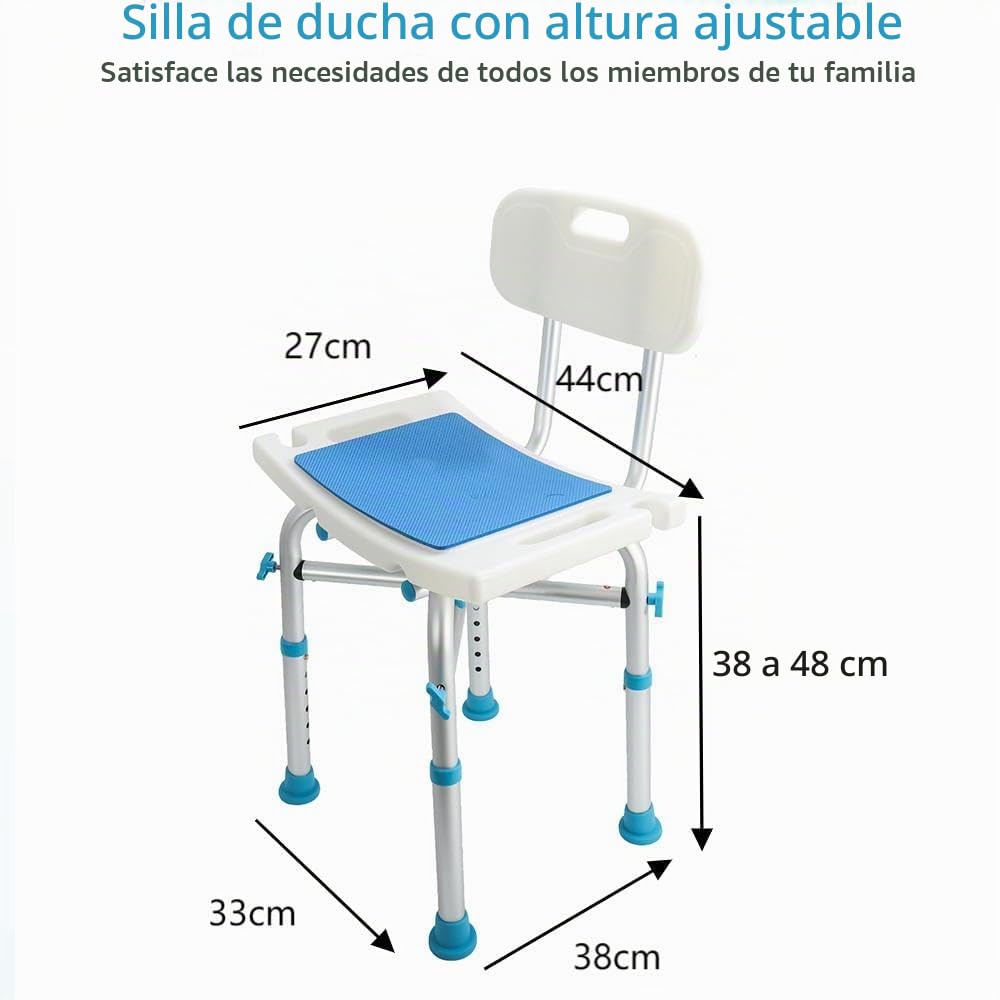 NEWFUN - Silla de Ducha, Asiento de Ducha para Adultos, taburetes de Ducha y baño, Taburete de Ducha Antideslizante, Montaje sin Herramientas, Asiento de baño para Adultos, 150 kg