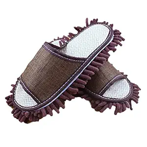 Moolecole Microfiber Mop Cleaning House Slippers Detachable Mopping Shoes Cleaning Tool Fits Womens Size 5.5-8 Brown