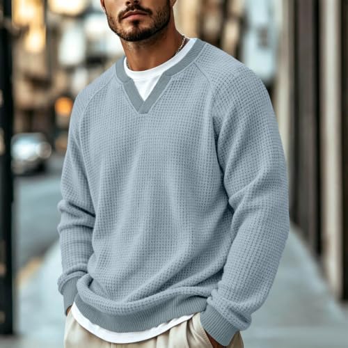 Waffle Shirts for Men Long Sleeve Knit Fall Sweater Big and Tall Golf Shirt - image 3