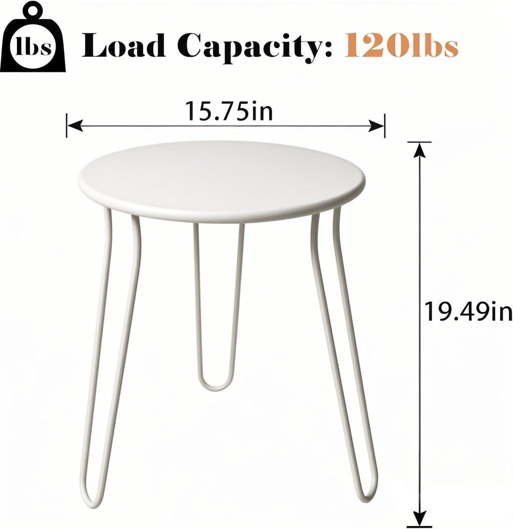 Small Patio Side Table, Weather Resistant Anti-Rust Outdoor Metal Patio Round End Table, Outdoor End Table for Garden, Porch, Balcony, Yard, (White)