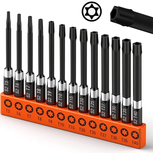 13-Piece Impact Rated 3 Security Torx Bit Set for 1/4”Screwdriver, Drill & Impact Driver, S2 Alloy Steel, 75mm Long