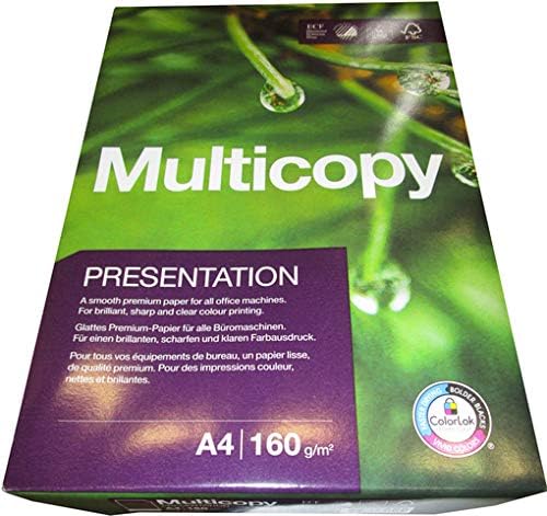 MultiCopy A4 160gsm ECF White Multi-Purpose Paper (250 Sheets) You will receive 1 pack of 250 sheets