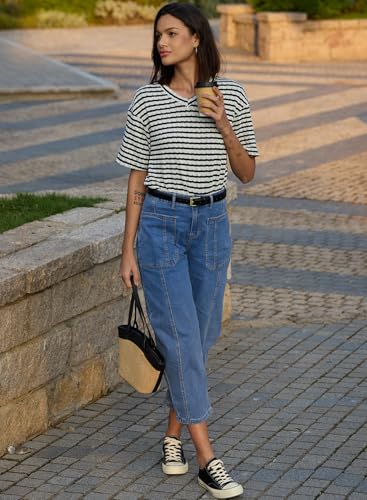 EVALESS Barrel Jeans for Women Trendy High Waisted Wide Leg Baggy Ankle Denim Pants3