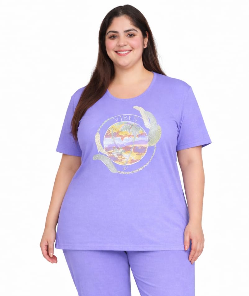 Image of In Love Women's Plus Size Longline T-Shirt with Side Pocket, 3 /4 Sleeve, Crew Neck