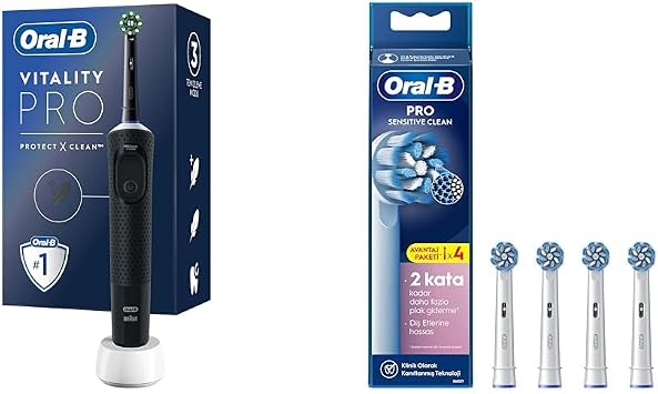 Oral-B Vitality Pro Siyah Şarjlı Diş Fırçası + Sensitive Yedek Başlık 4 Adet