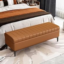 Leather Storage Ottoman Bench,Large End of Bed Ottomans,Load up to 660 lb Ottoman with Storage,Upholstered Entryway Bench with Seating for Living Room, Bedroom, Entryway Brown 70x40x45cm
