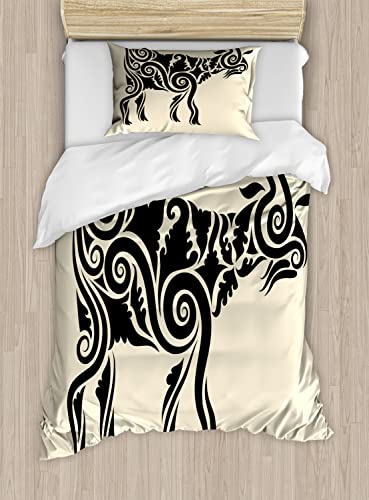Ambesonne Goat Duvet Cover Sets, Tribal Tattoo Style Ornamental Goat