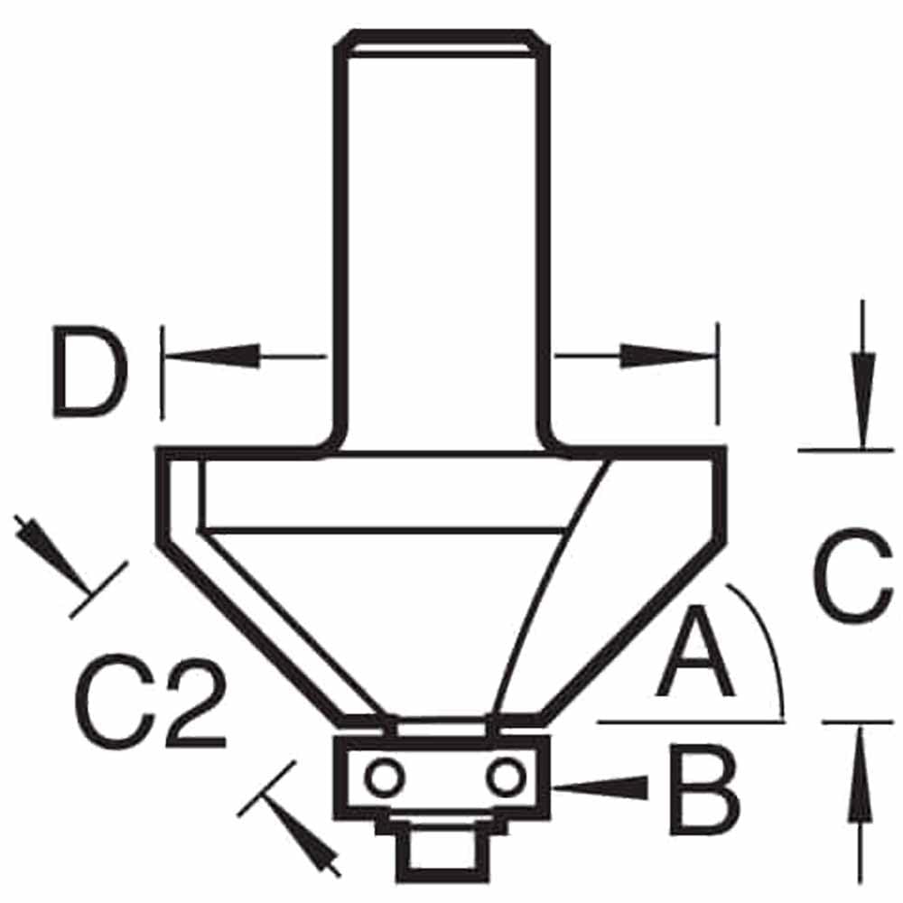 Trend Fresa per smusso 45° guidata da cuscinetto, gambo 1/2, TCT | Per biselli 45° puliti nel legno, guida con cuscinetto, Ø50 mm, lunghezza 19 mm, 46/38X1/2TC