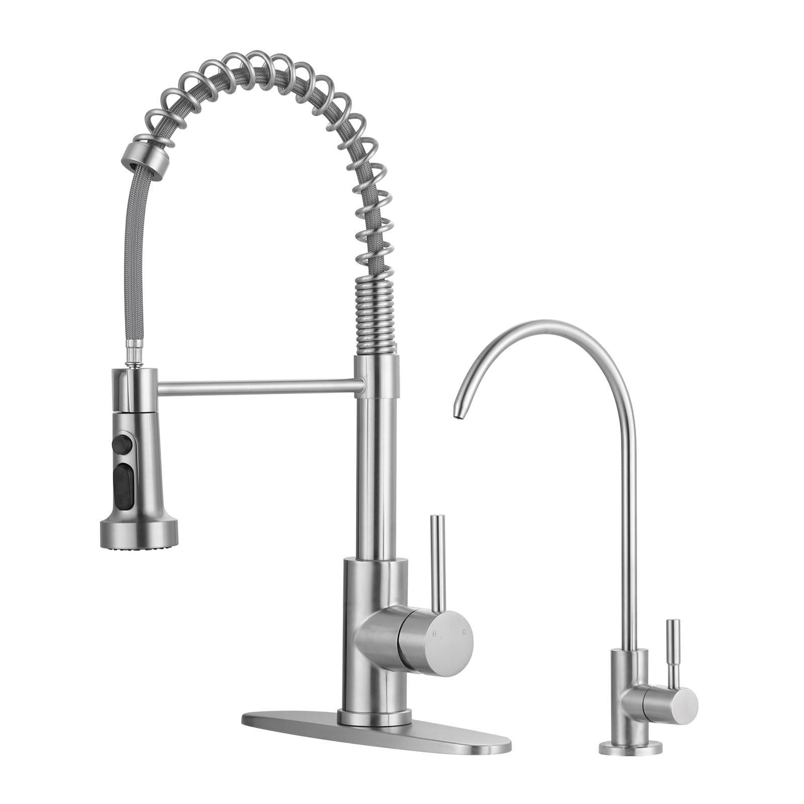 Rubinetto da cucina e filtro dell'acqua: rubinetto per lavello da cucina in acciaio inossidabile con rubinetto per acqua potabile - Rubinetto a maniglia singola in nichel spazzolato con spruzzatore