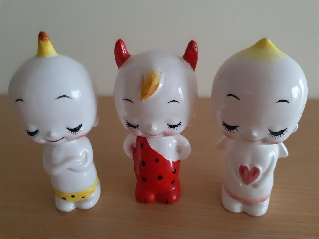 Amazon.co.jp: 内藤ルネ レトロ 陶器 貯金箱 天使・鬼3点セット 当時物