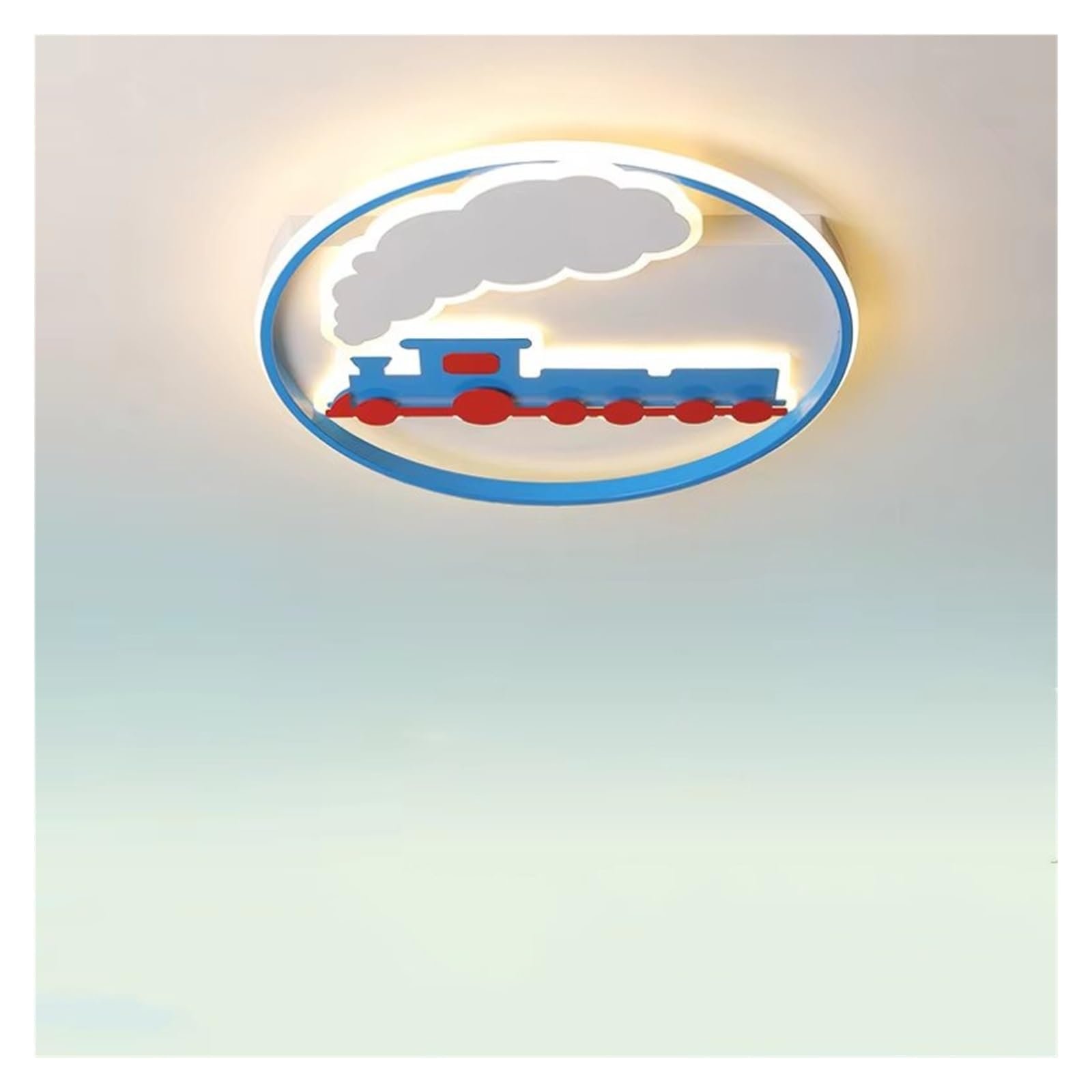Blue Train Ceiling Lights LED Children's Room Lamp Round Train Lamp Bedroom Ceiling Lamps(Warm White 3000K)