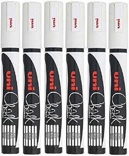 Uni White Bullet Tip Nib (1.8 - 2.5mm) Liquid Chalk Marker Pen Colour Whiteboard Blackboard Chalkboard Menu Glass Windows Wet Wipe Non Permanent (Pack Of 6) PWE-5M