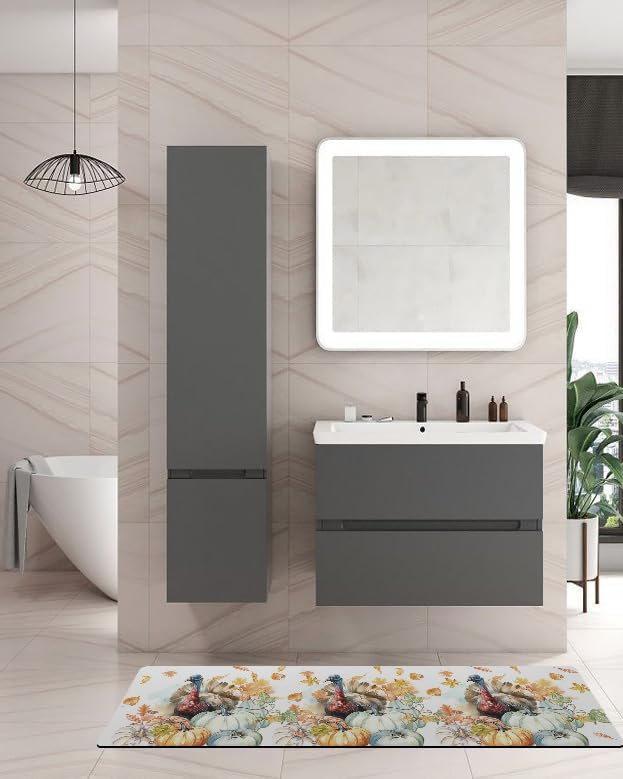 Miniatura 2 de Tapete de baño de pavo de otoño, antideslizante, de secado rápido y absorbente, de tierra de diatomeas, fregadero de cocina, lavable, multicolor,