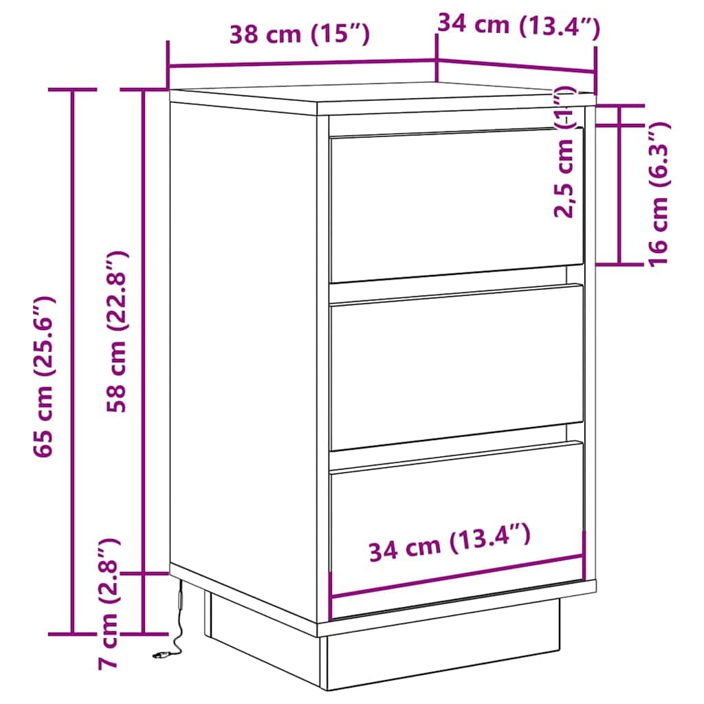 vidaXL Szafka nocna z oświetleniem LED Szary Sonoma 38x34x65 cm